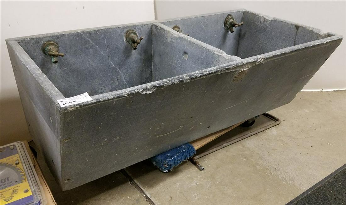 DOUBLE SOAPSTONE SINK 16"H X 4'W X 24"D: DOUBLE SOAPSTONE SINK 16"H X 4'W X 24"D