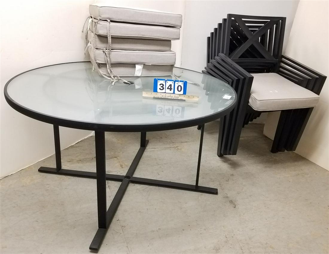 ALUM GLASS TOP 52" DIAM PATIO TABLE W/ 6 CHAIRS (1 of 3)