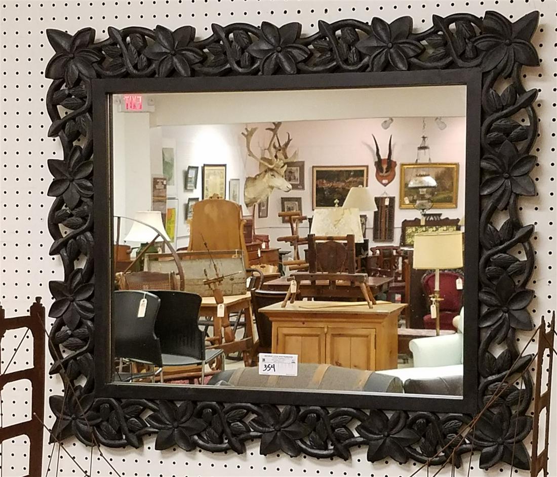 CARVED WOODEN FRAMED MIRROR 30 1/2" X 35 1/2" (1 of 2)