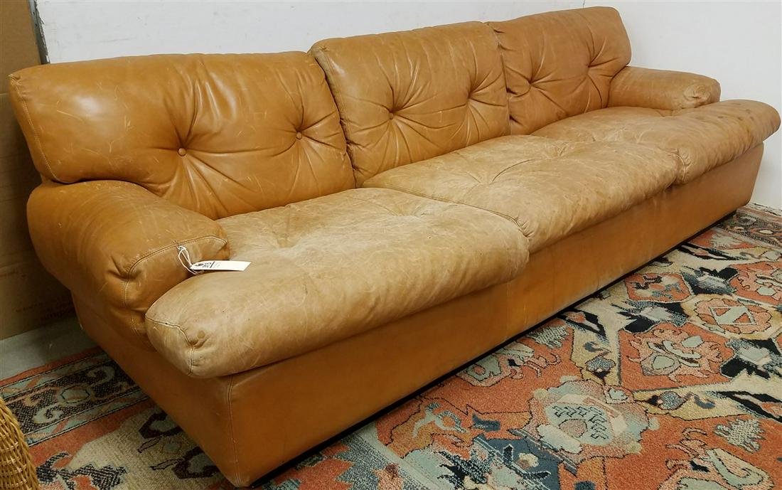 MID CENTURY LEATHER SOFA 7'2"W X 26 1/2"H X 23"D (1 of 3)