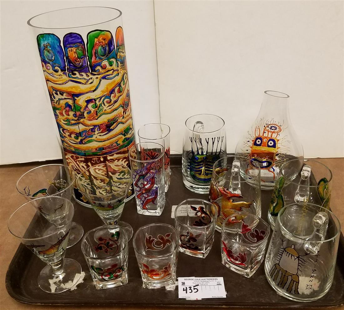 TRAY RUSSIAN ENAMELED GLASSES: TRAY RUSSIAN ENAMELED GLASSES