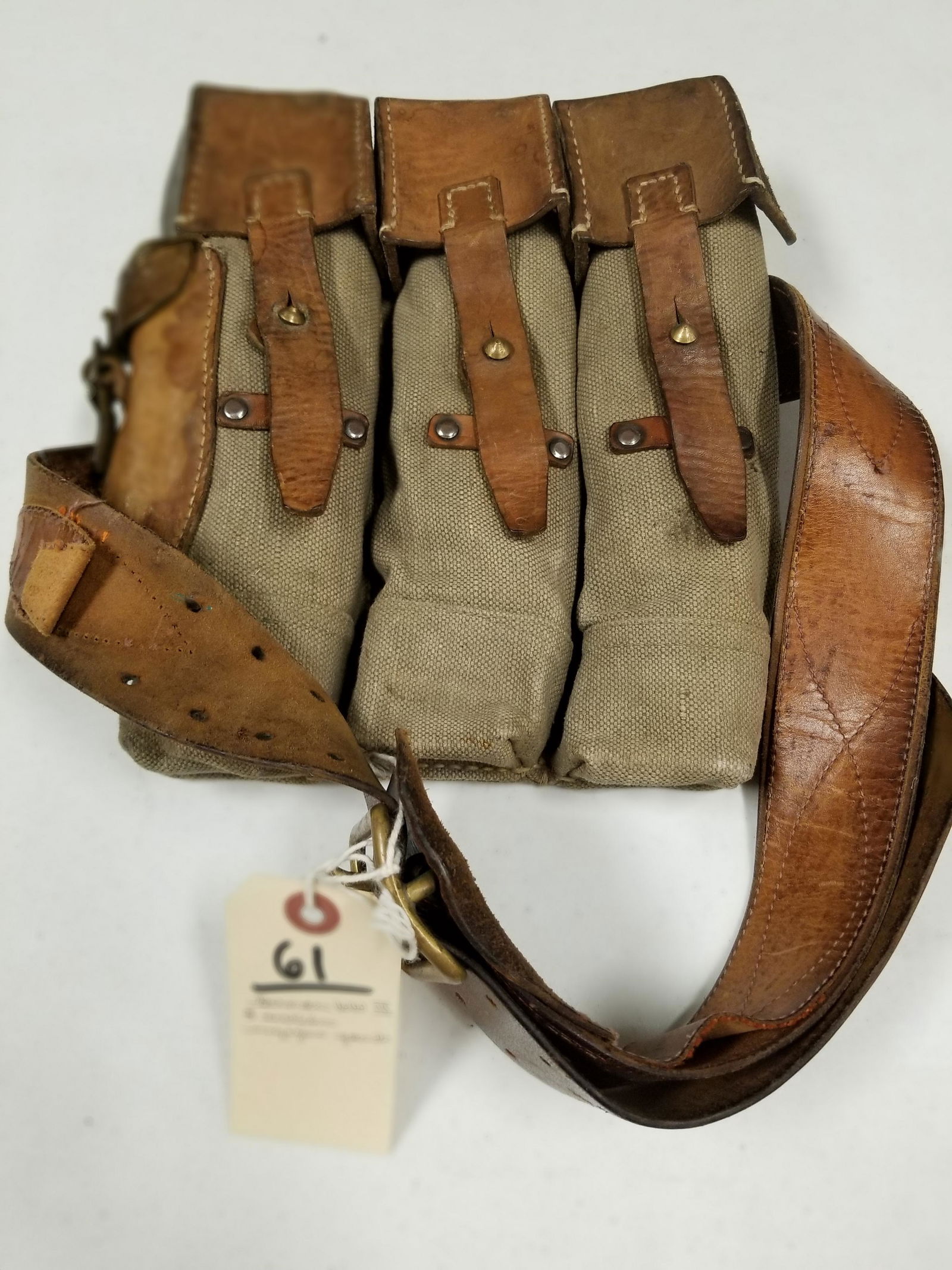 GERMAN WWII LEATHER AND CANVAS 3 SECTION MAGAZINE (1 of 4)