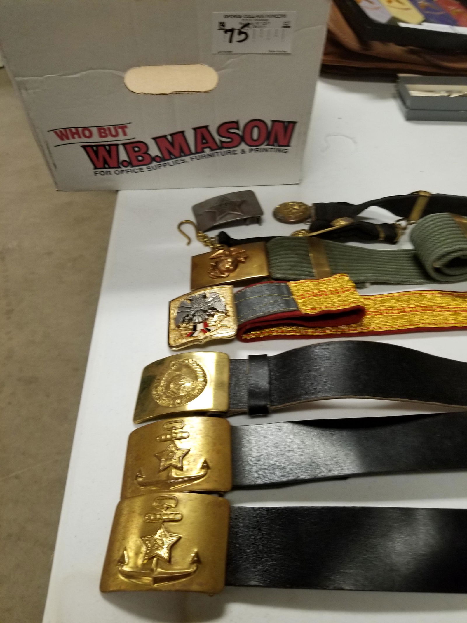 BOX OF MILITARY BELTS AND BUCKLES. 3 SOVIET NAVY, (1 of 1)