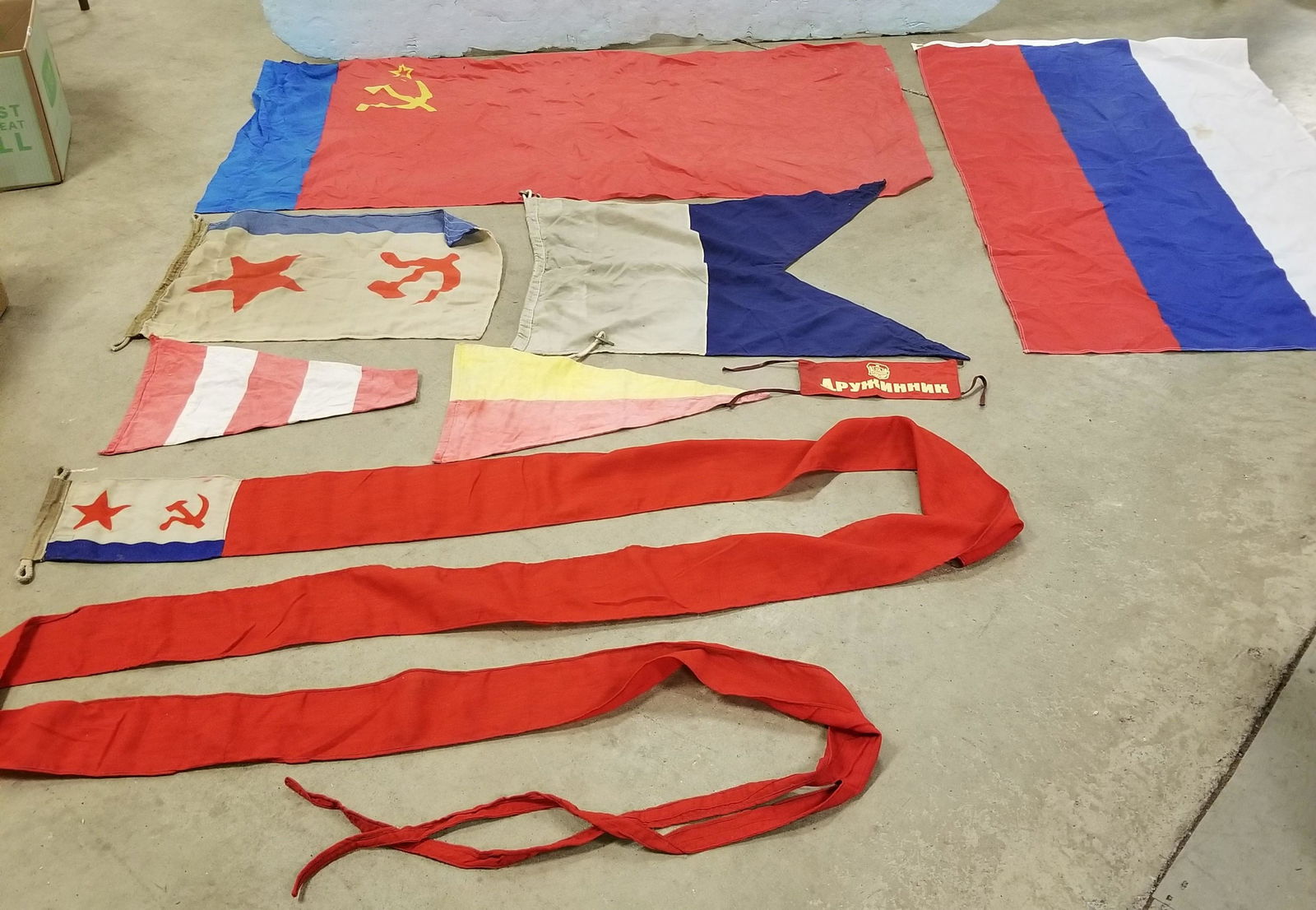 BOX OF 7 SOVIET FLAGS (1 of 2)