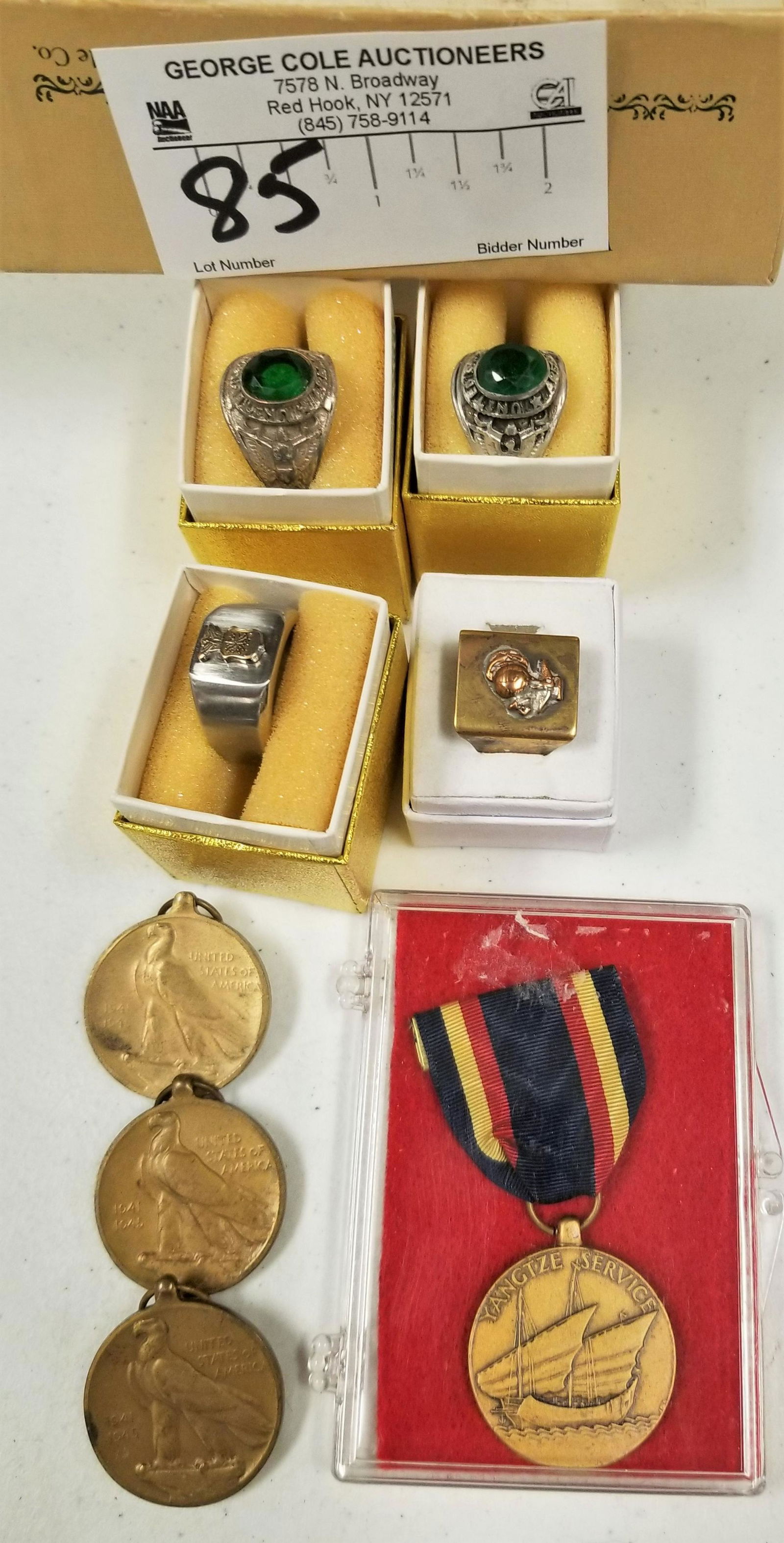 LOT OF 5 MILITARY RINGS, 3 WWII ASIATIC PACIFIC (1 of 1)