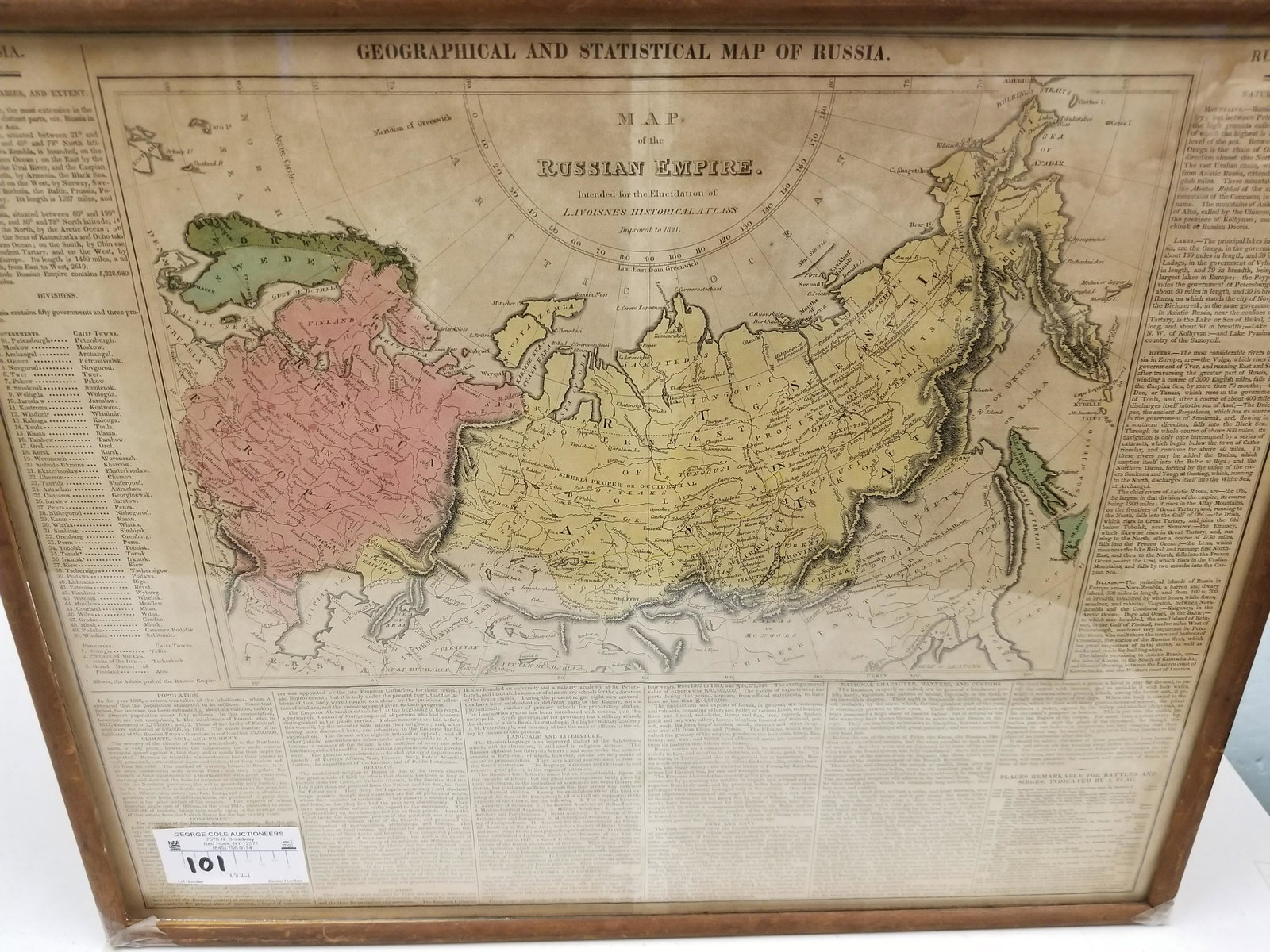 FRAMED 1821 MAP OF RUSSIA 16 3/4" X 20 3/4": FRAMED 1821 MAP OF RUSSIA 16 3/4" X 20 3/4"