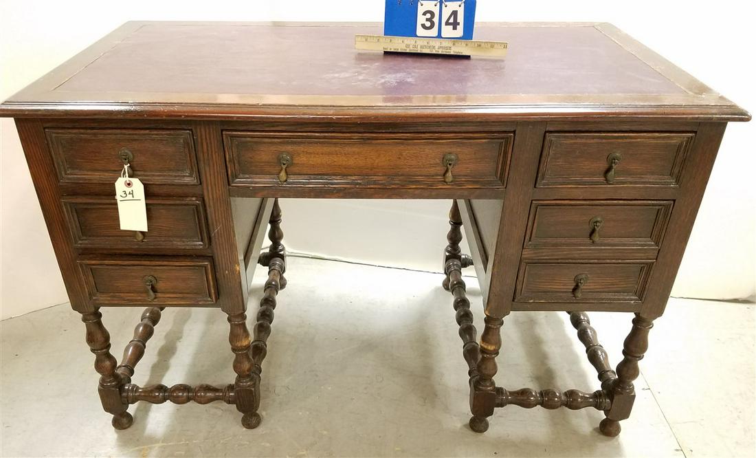 C1915 OAK DESK 30 1/2"H X 4'W X 27"D: C1915 OAK DESK 30 1/2"H X 4'W X 27"D