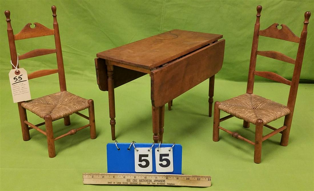 1925 DOLL'S DROP LEAF TABLE 11"H X 15"W X 8 3/4"D AND (1 of 6)