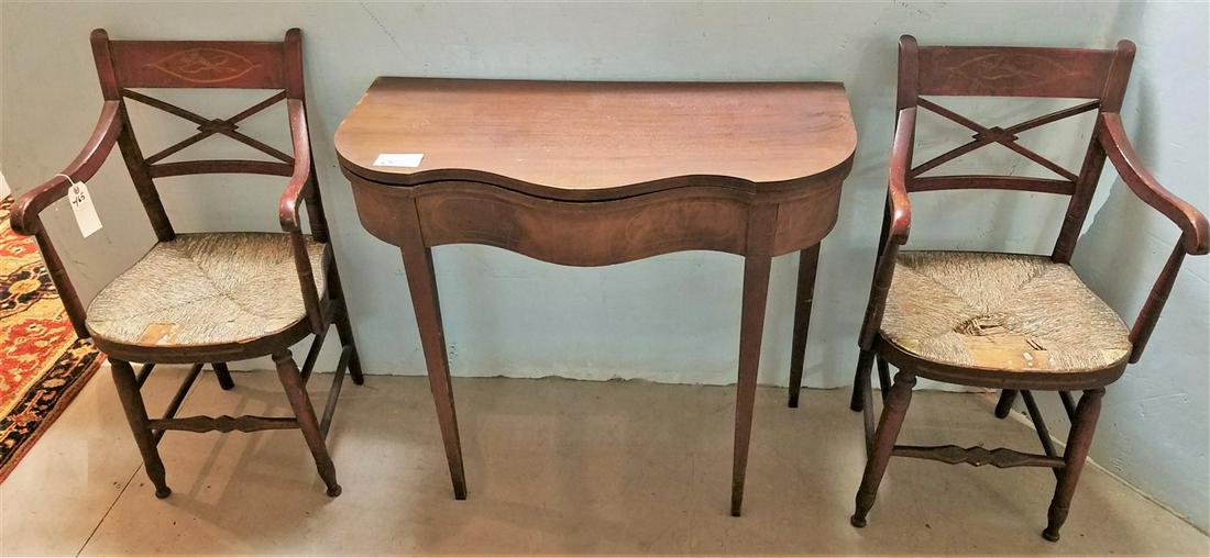 PR. SHERATON STENCILED ARMCHAIRS, W/ MAHOG. GAME TABLE (1 of 5)