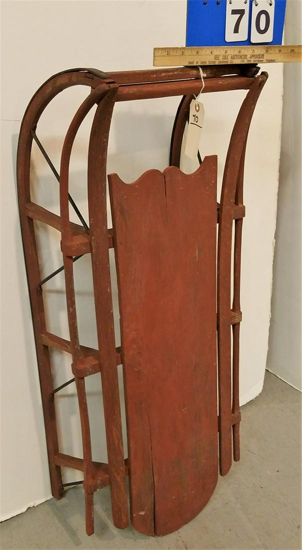 19TH C RED SLEIGH 12" H X 38" L X 16" W: 19TH C RED SLEIGH 12" H X 38" L X 16" W