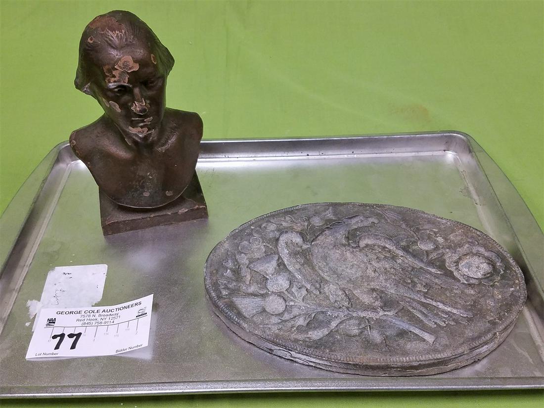 TRAY CAST IRON BUST OF WASHINGTON 6" AND LEAD MOLD W/ (1 of 5)