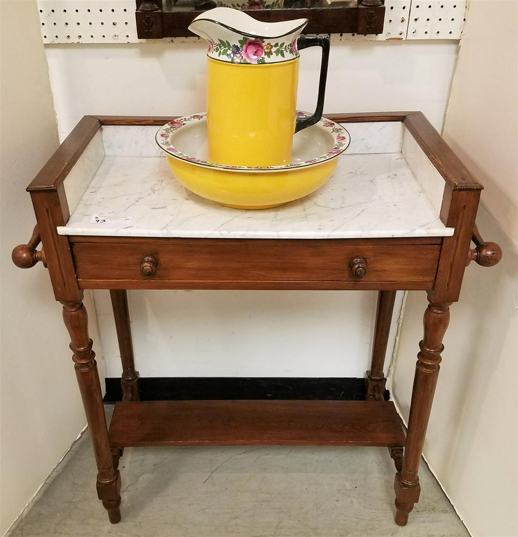 19TH C MARBLE TOP (CRACKED) WASH STAND W/ PITCHER AND (1 of 7)