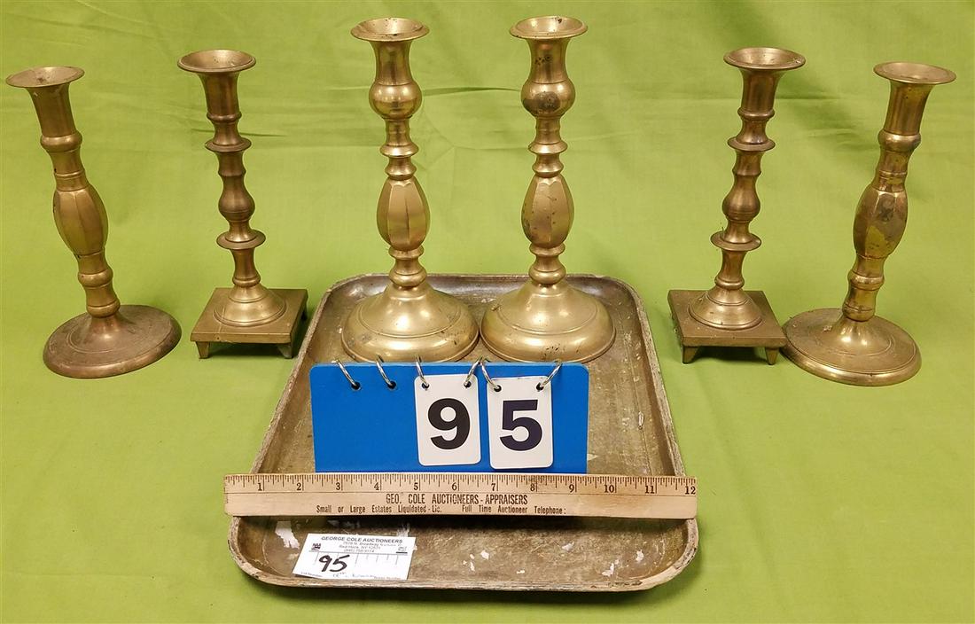 TRAY 3 PR 18THC BRASS CANDLESTICKS (1 of 2)