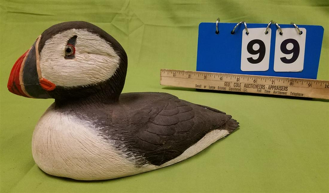 PUFFIN 1994 DECOY SGND NORMAN DOCK 5 1/4"H X 9"L (1 of 3)