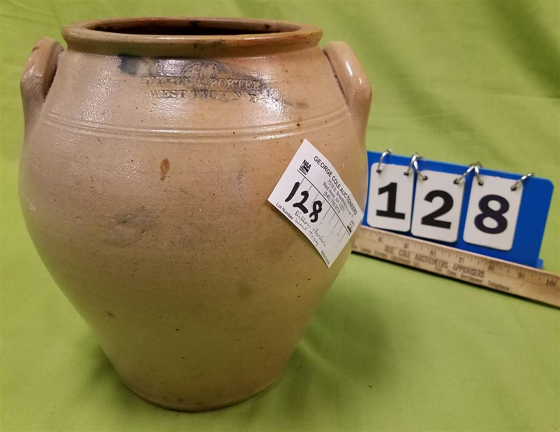 OVOID STONEWARE CROCK DILLON + PARKER WEST TROY, N.Y. 1: OVOID STONEWARE CROCK DILLON + PARKER WEST TROY, N.Y. 1 GAL