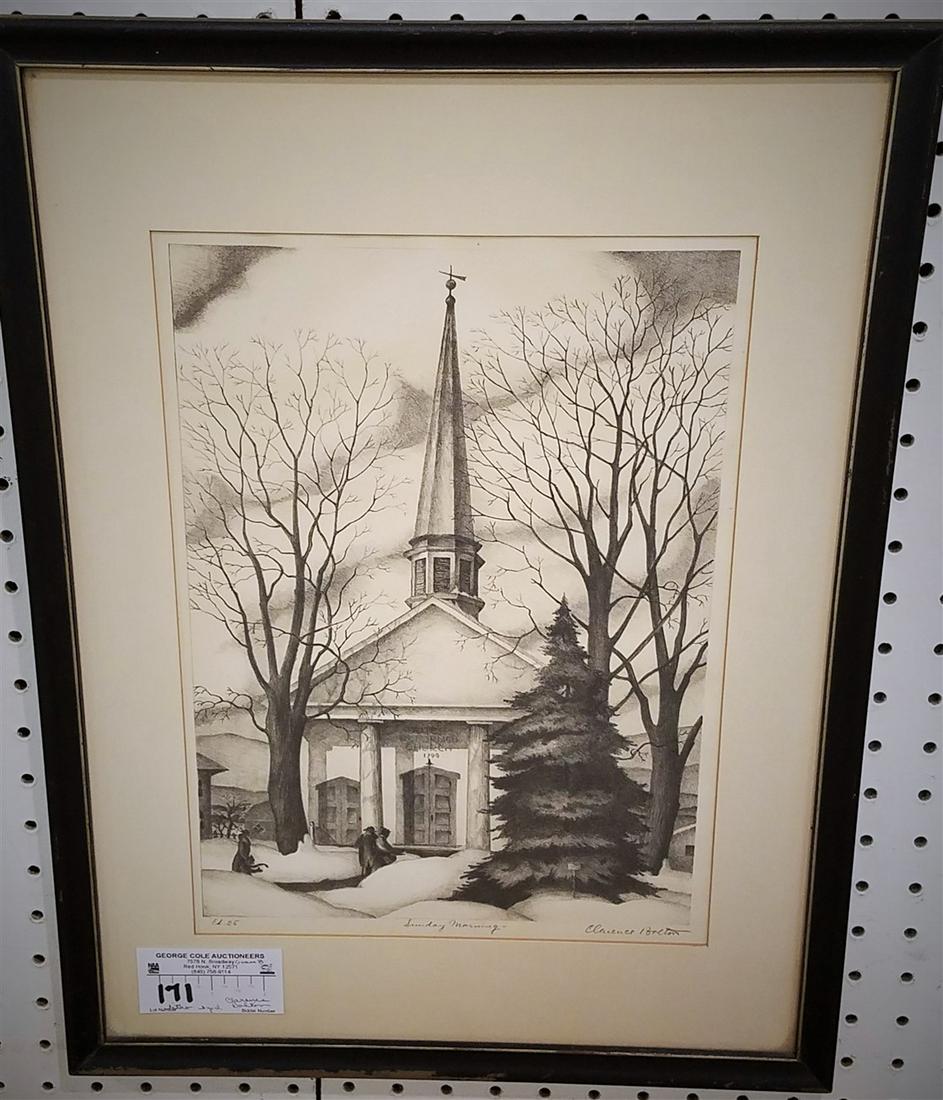 FRAMED LITHO " SUNDAY MORNING" PENCIL SGND. CLARENCE: FRAMED LITHO " SUNDAY MORNING" PENCIL SGND. CLARENCE BALION 14" X 10"