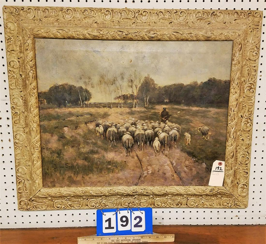 FRAMED O/C LANDSCAPE W/ SHEEP SGND EVAN SANT 20" X 25" (1 of 3)