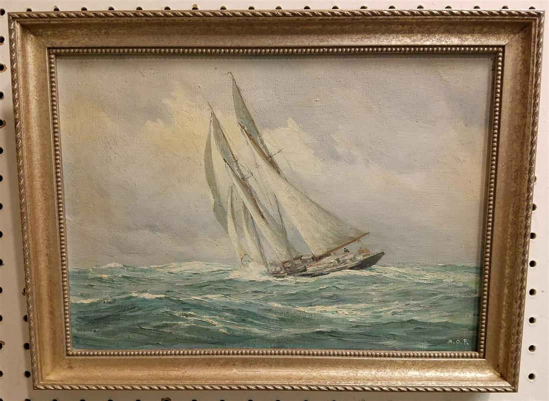 FRAMED O/C SEASCAPE SGND ANTON OTTO FISHER 10" X 14" (1 of 3)