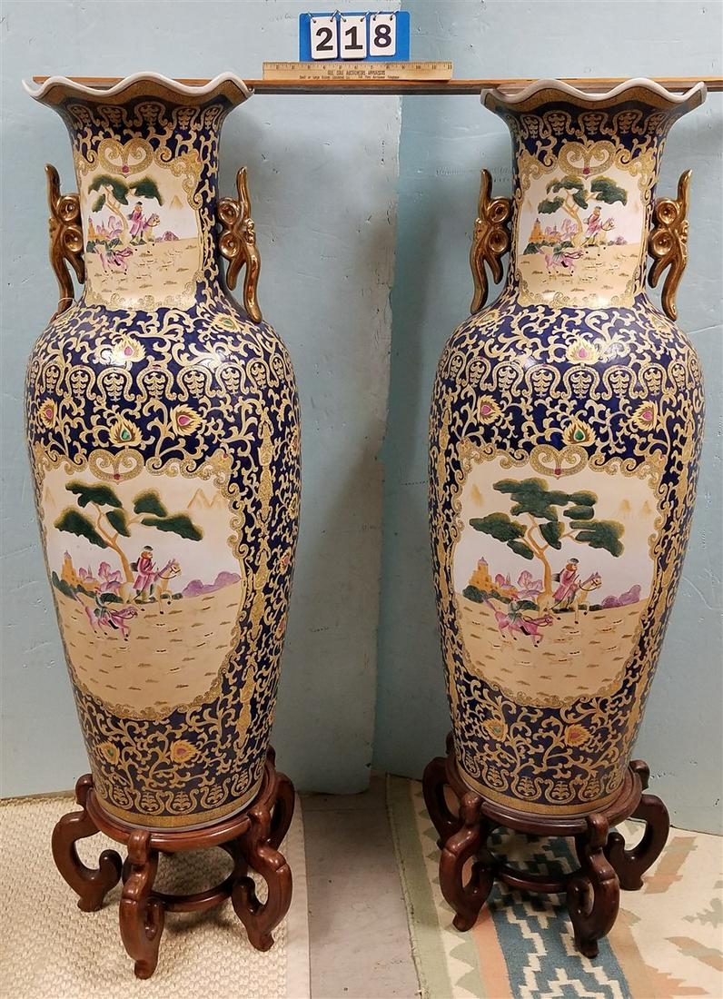 PR. CHINESE PALACE URNS 53" H ON STANDS 12" (1 of 9)