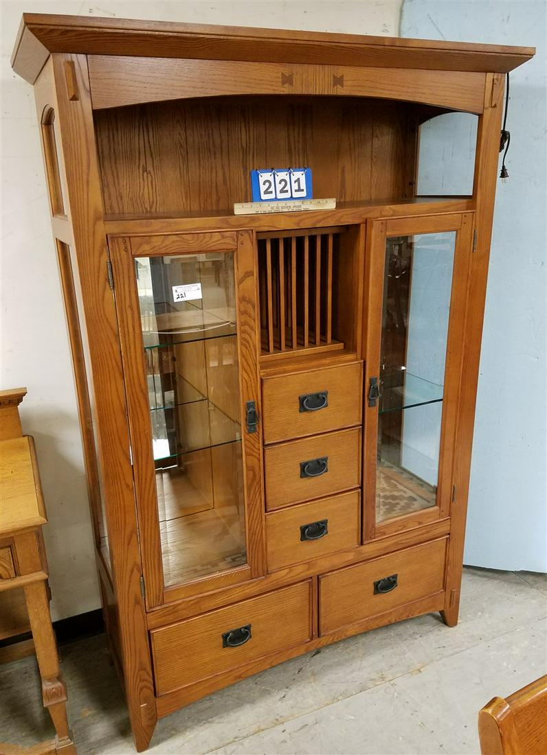 MISSION STYLE OAK CHINA CABINET 6' 4" H X 52" W X 19" D (1 of 3)