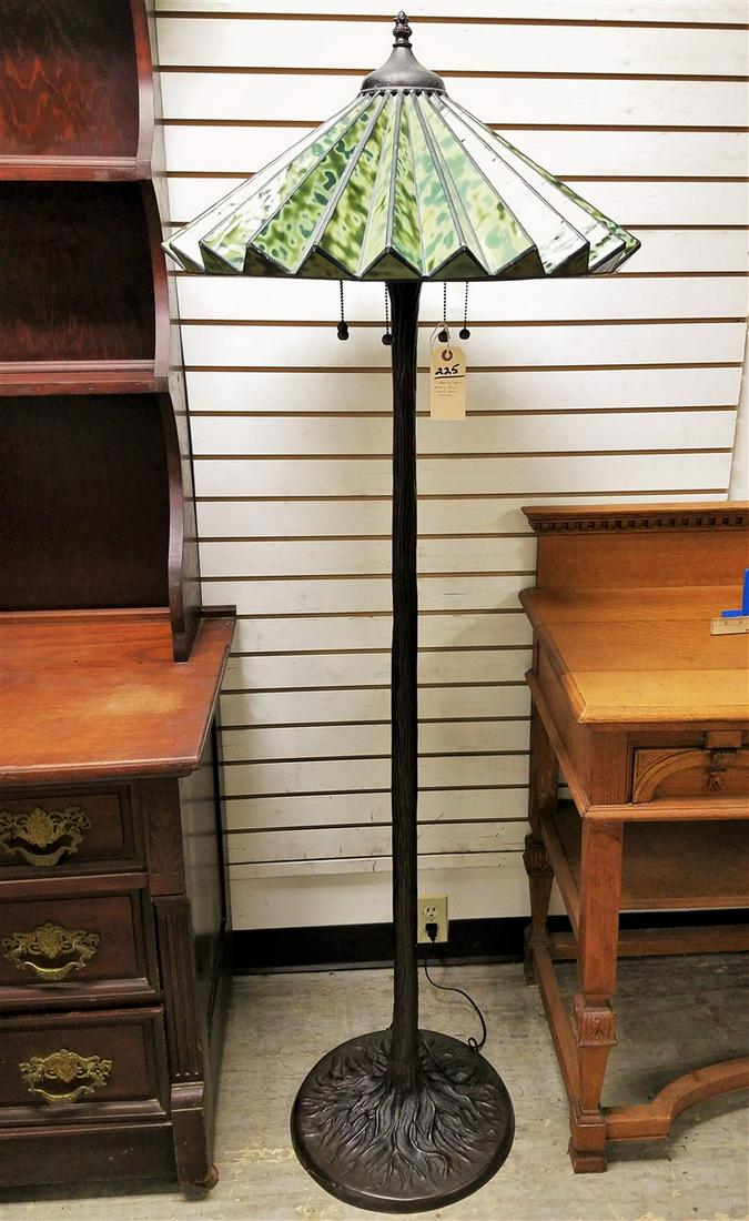 TIFFANY TYPE BASE FLOOR LAMP W/ LEADED GLASS SHADE 68" (1 of 7)