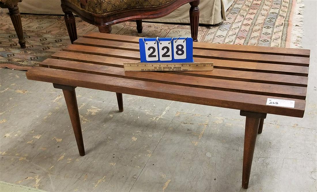 MID CENTURY TEAK BENCH 14" H X 36" W X 17" D (1 of 2)