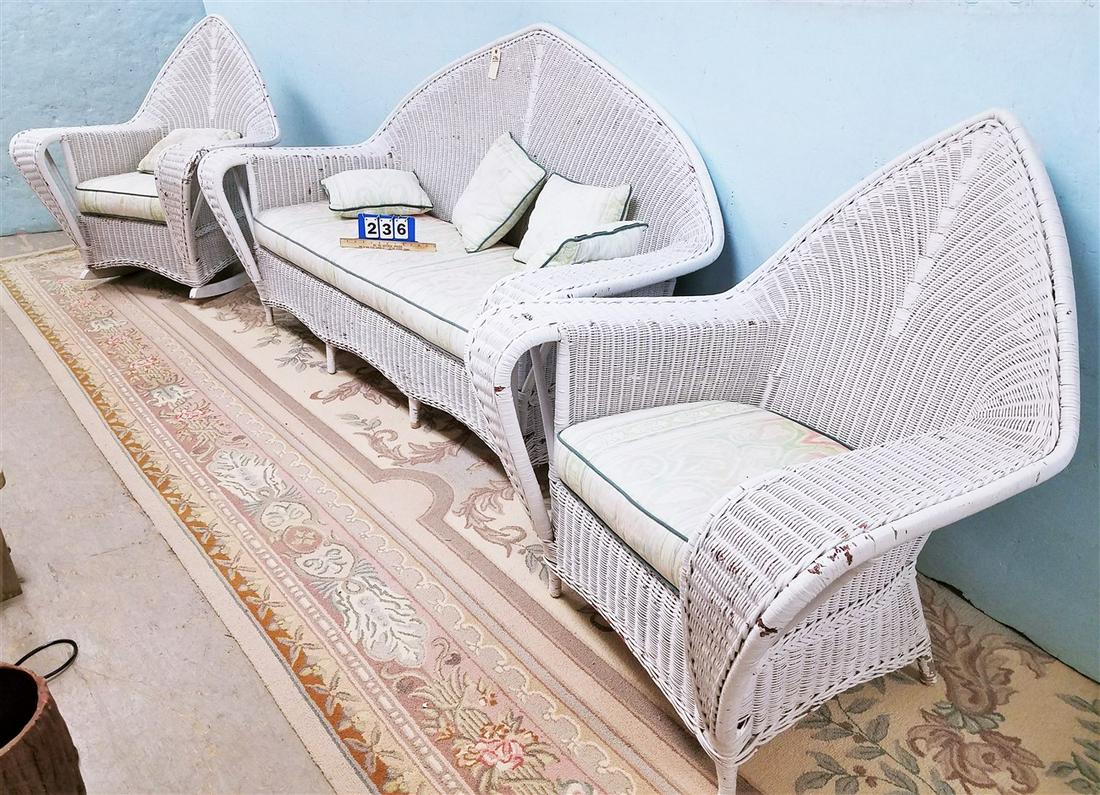 DECO 3 PC. WICKER SET - SOFA 6'3" L X 46" H, ROCKER + (1 of 8)