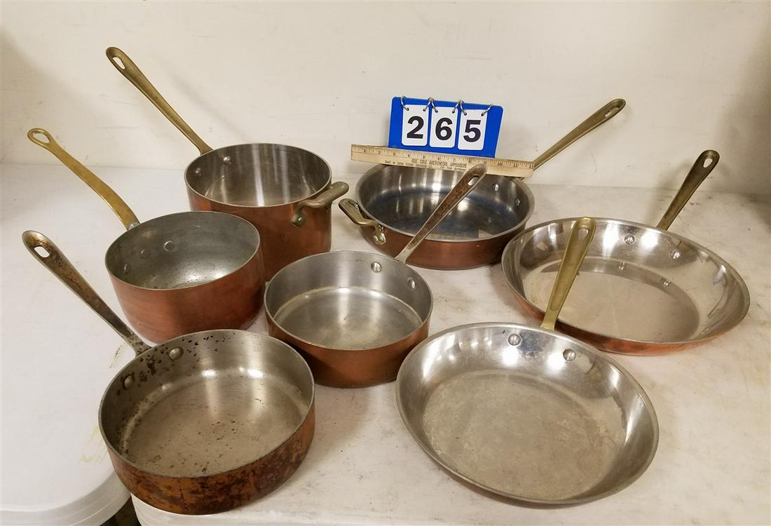 BOX OF COPPER POTS 7 PIECES FROM THE WALDORF ASTORIA (1 of 6)