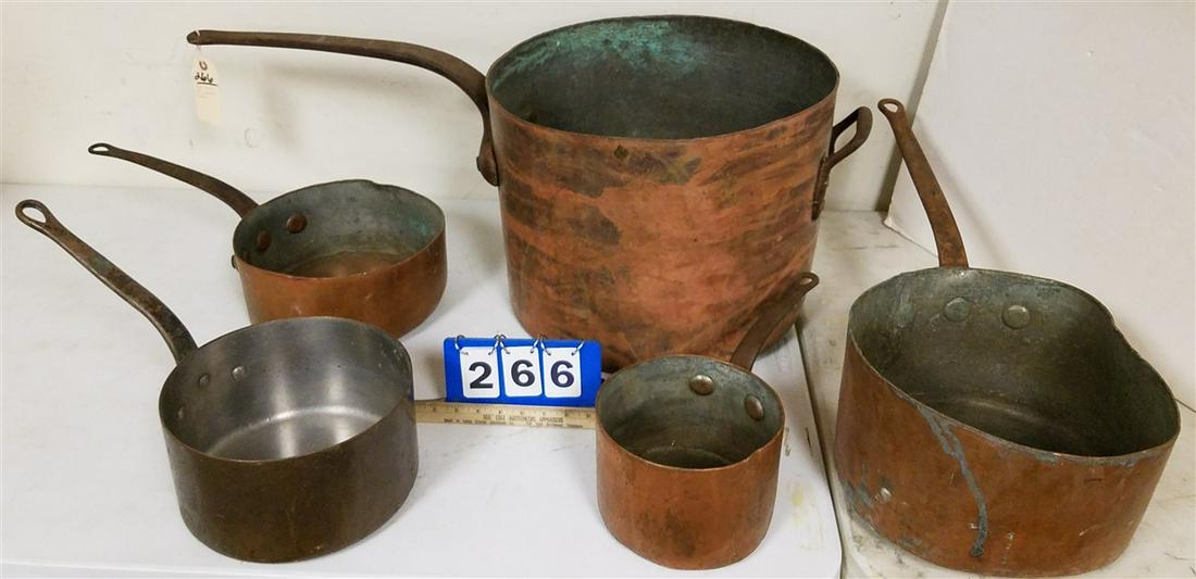 LOT OF 5 POTS GRADUATED SIZE COPPER POTS 13"H X (1 of 7)