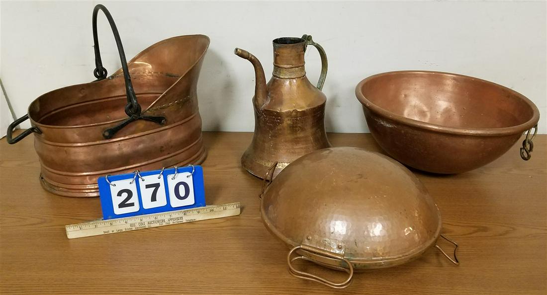 BOX OF COPPER BOWL 7"H X15"DIAMETER, SKUTTLE 11"H X 15 (1 of 7)