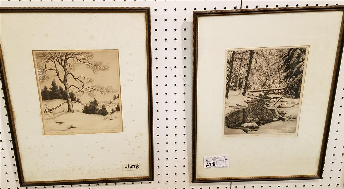 PAIR OF FRAMED ETCHINGS PENCIL SIGNED R.W.WOICESKE "BIG (1 of 8)