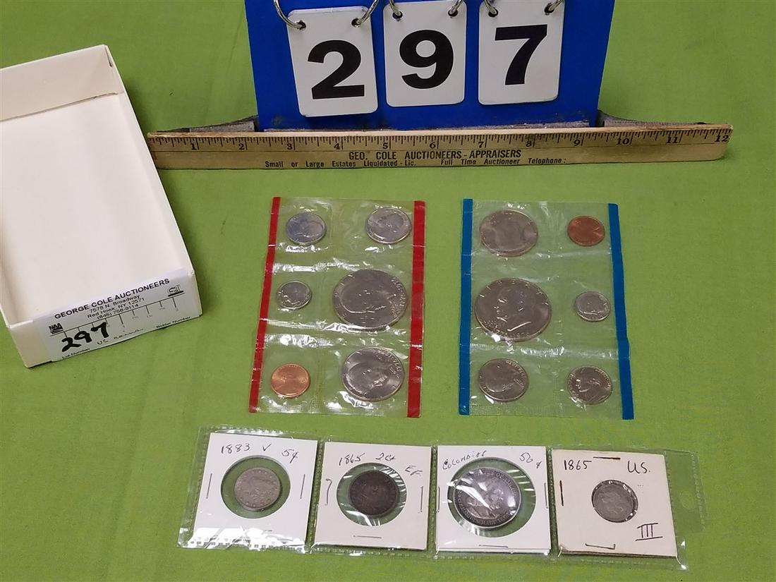 LOT OF U.S. COINS COLUMBIA 50C, 1865 2C, 1865 3C, 1883 (1 of 10)
