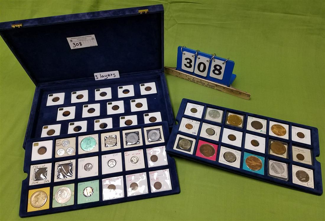 BOX OF 3 LAYERS OF COINS - INDIAN HEAD PENNIES, (1 of 9)