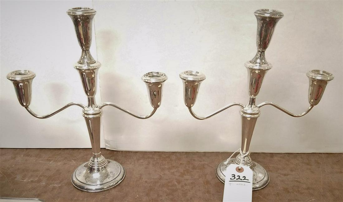 PAIR OF WEIGHTED STERLING CANDELABRA: PAIR OF WEIGHTED STERLING CANDELABRA