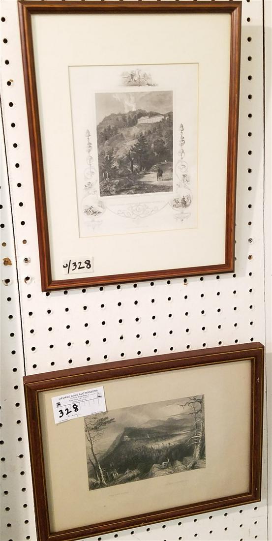 LOT OF 2 FRAMED ENGRAVINGS- BARTLETT THE TWO LAKES ON (1 of 6)