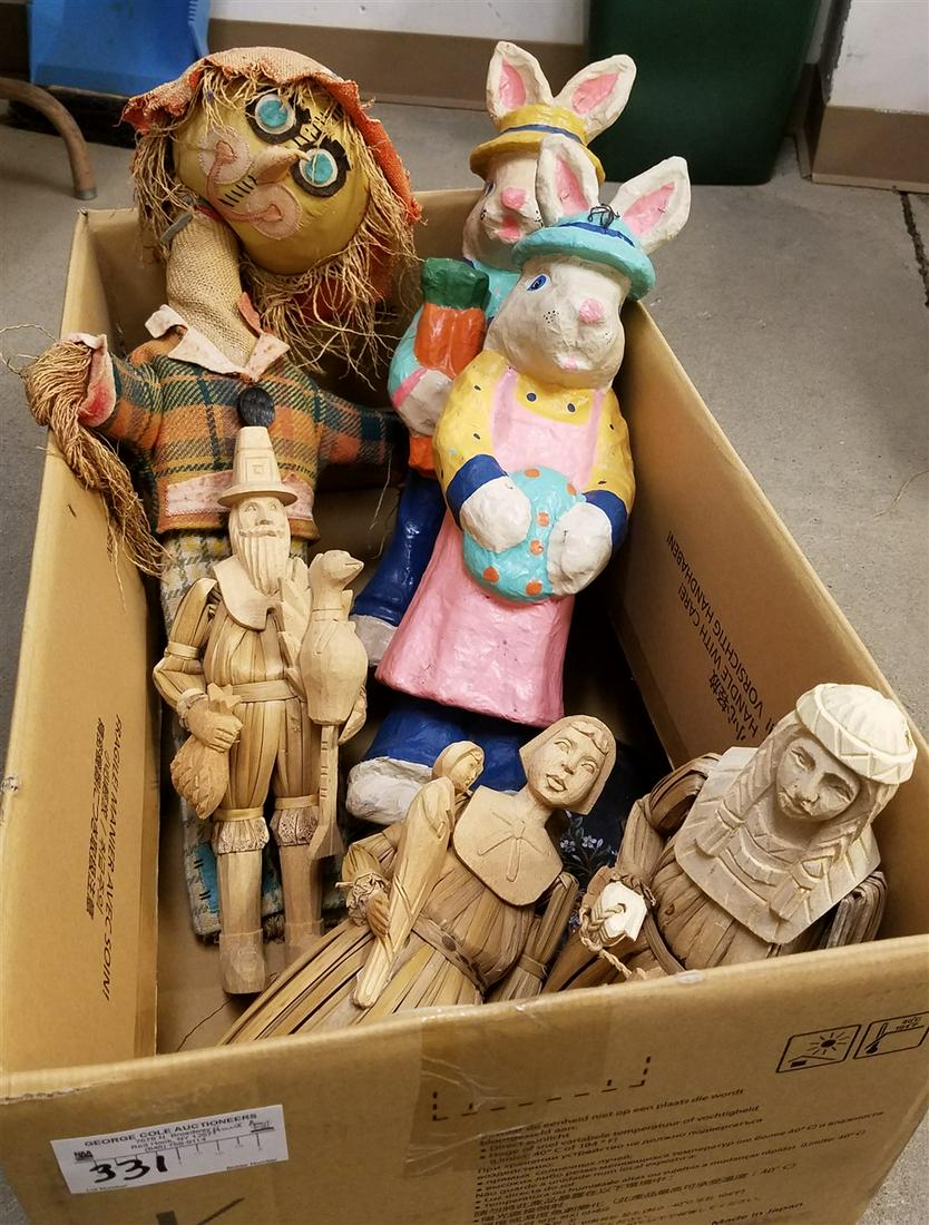 BOX OF 2 PAPER MACHE'RABBITS 18" X 17", 3 CARVED WOOD (1 of 4)