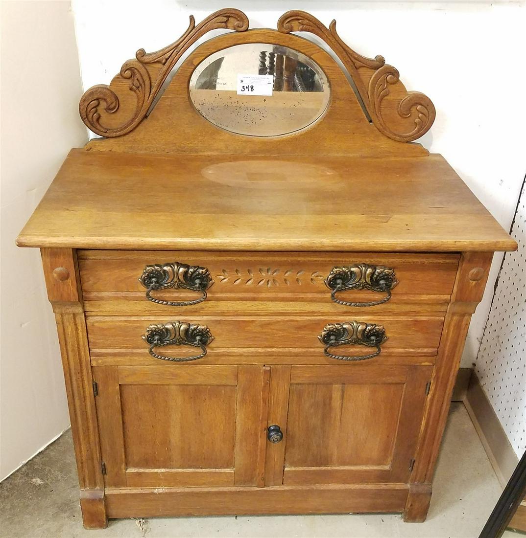 OAK WASH STAND WITH MIRRORED GALLERY 40"H X 32"W X 16 (1 of 2)