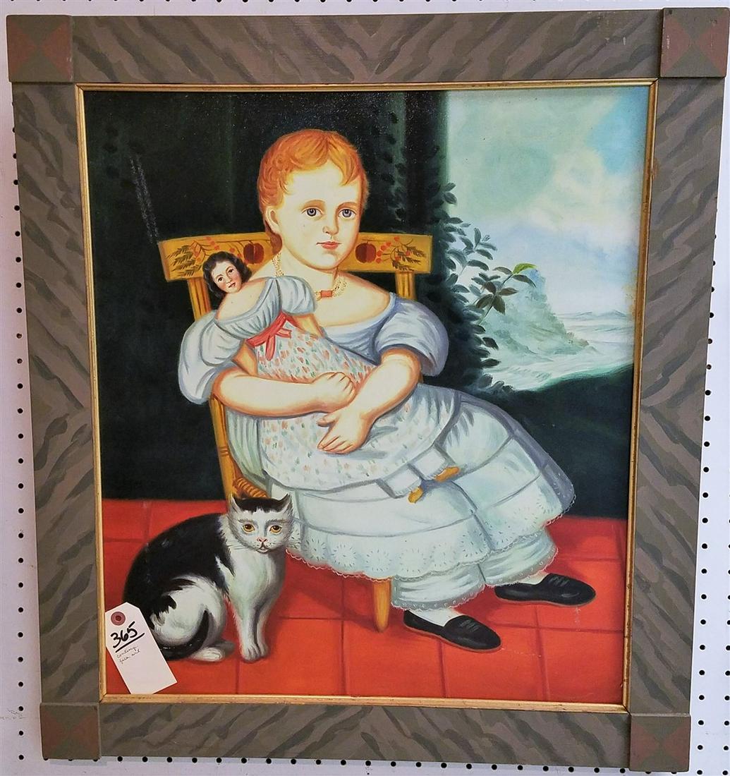 FRAMED CONTEMPORARY FOLK ART PAINTING 23" X 20" (1 of 2)