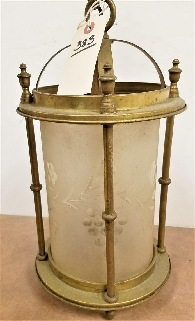BRASS HALL LANTERN WITH WHEELCUT SHADE 15"H X (1 of 5)