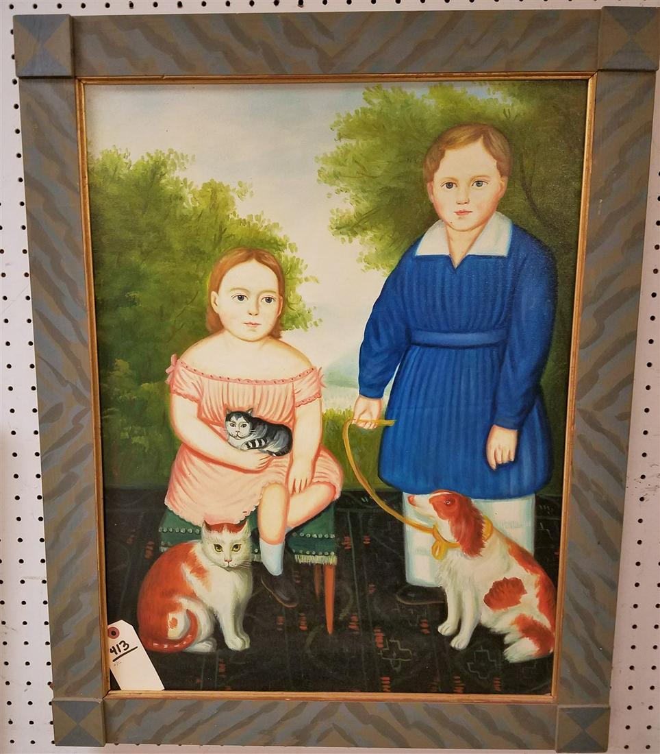 FRAMED CONTEMPORARY FOLK ART PAINTING 26" X 20" (1 of 1)