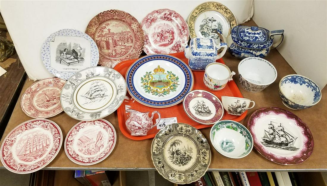 TRAY IRONSTONE TRANSFER AND SOFT PASTE PLATES TEA POTS, (1 of 20)