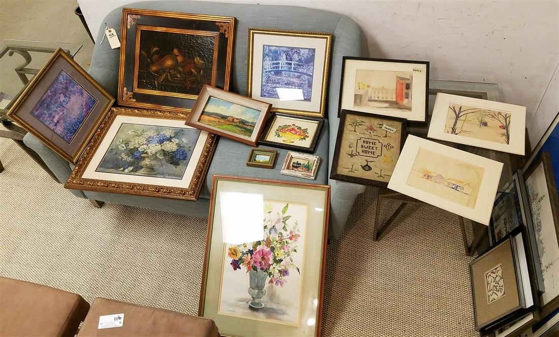 BOX OF FRAMED ARTWORK - OIL ON CANVAS, THEOREM, PRINTS, (1 of 7)