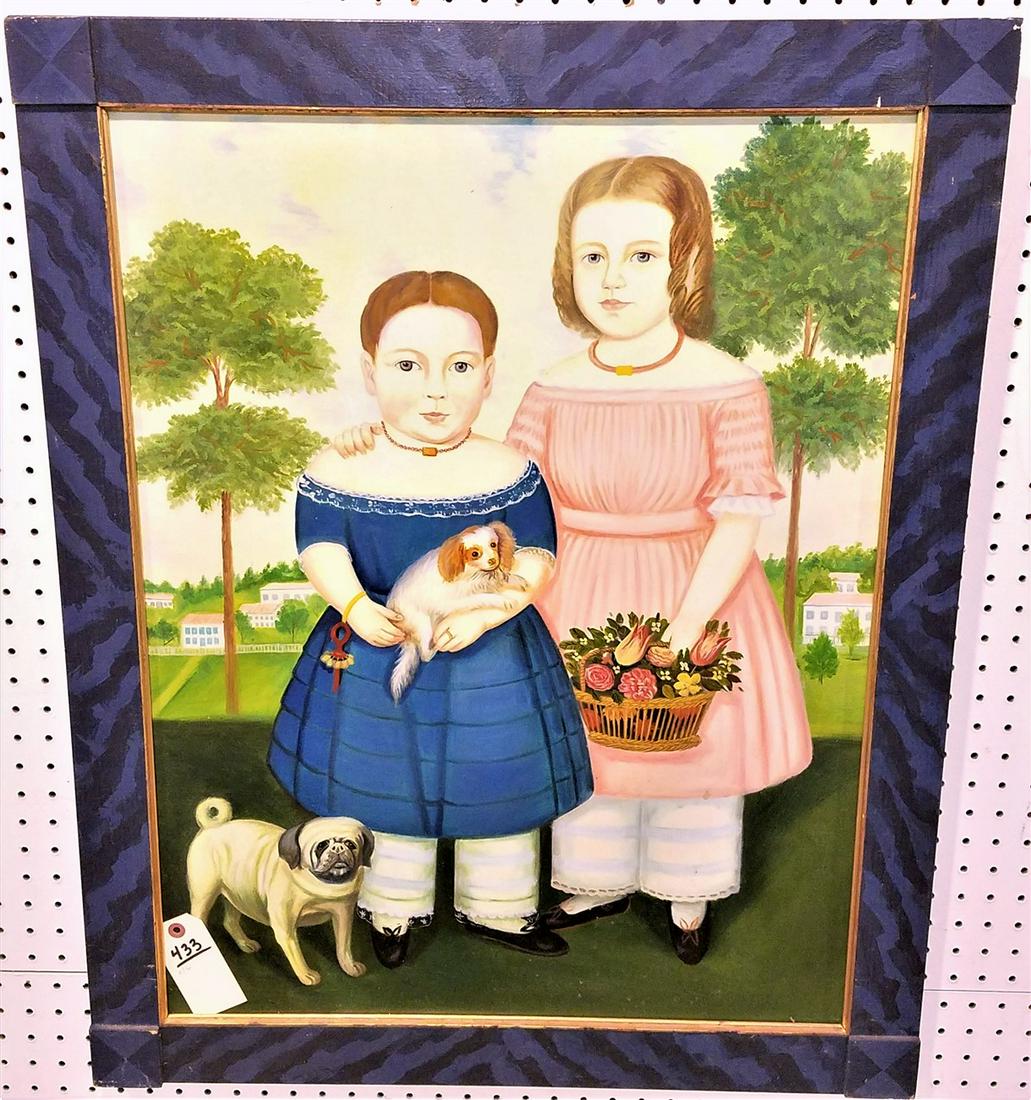 FRAMED OIL ON CANVAS CONTEMPORARY FOLK ART 29" X 22 (1 of 3)