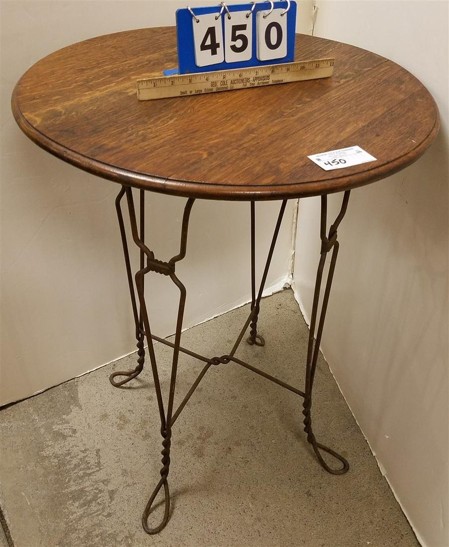 ICE CREAM PARLOR METAL BASE OAK TOP TABLE 30 1/2"H X (1 of 2)