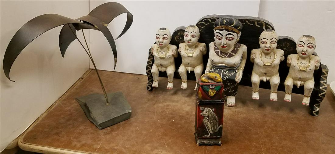 TRAY OF INDO WOOD CARVING 9 1/2"H X 19"L, CARVED WOODEN (1 of 6)