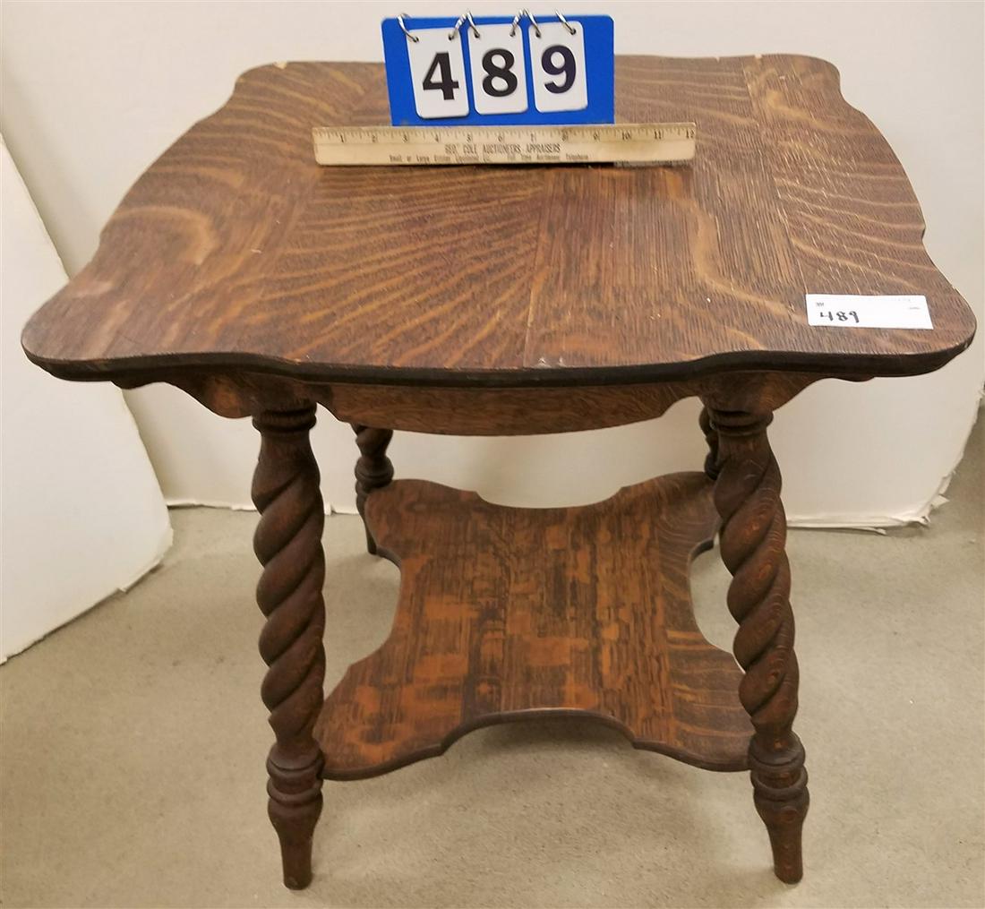 OAK 2 TIER TABLE 25"H X 23"SQUARE (1 of 3)