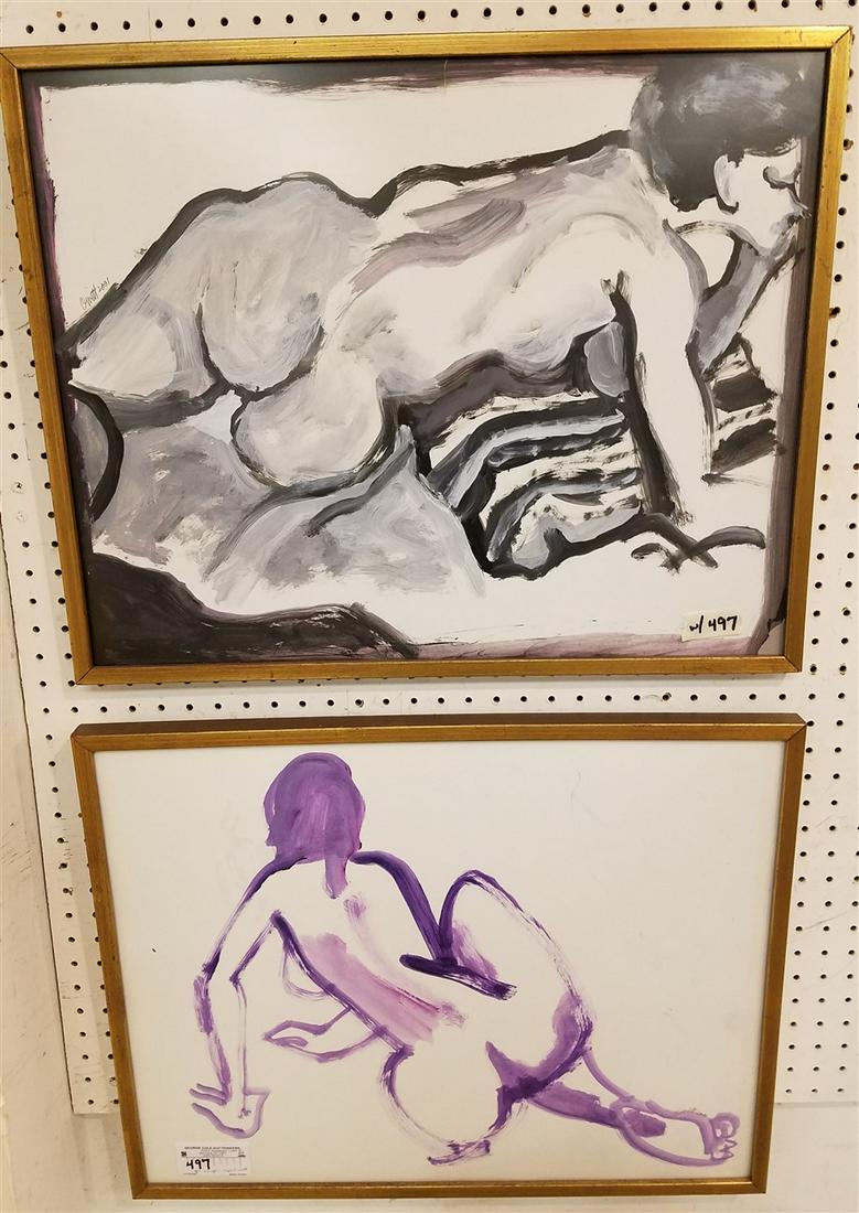 PAIR OF FRAMED ACRYLIC ON BOARD FIGURES 18 1/2" X 23 (1 of 5)