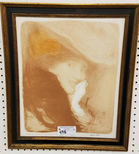 FRAMED LITHOGRAPH OF "LA RIEUSE MADAME ALBERT BESNARD": FRAMED LITHOGRAPH OF "LA RIEUSE MADAME ALBERT BESNARD" SIGNED AMAN JEAN 18" X 14 3/4" 61/90