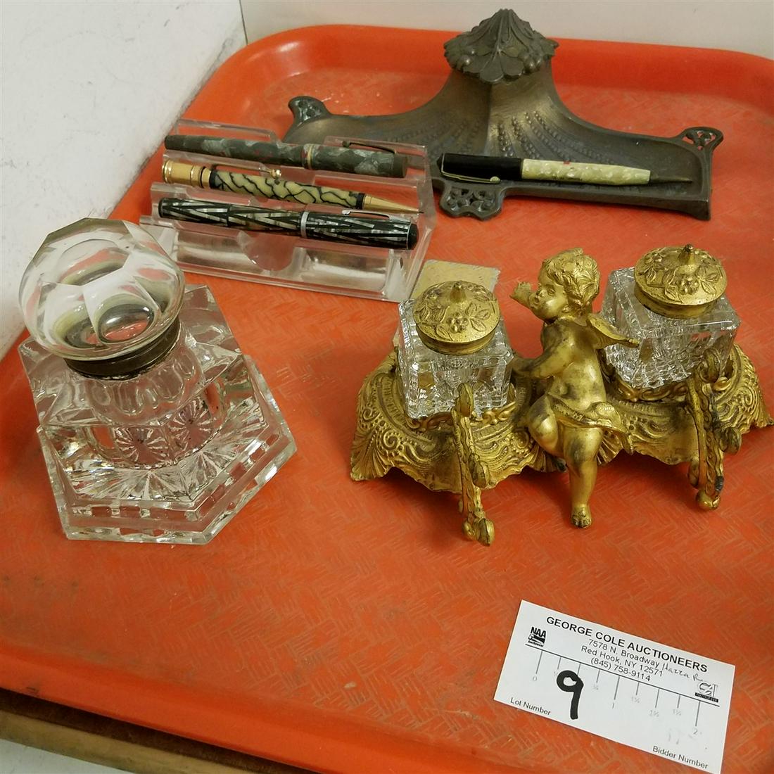 TRAY INK STANDS, WELLS + PEN HOLDERS: TRAY INK STANDS, WELLS + PEN HOLDERS