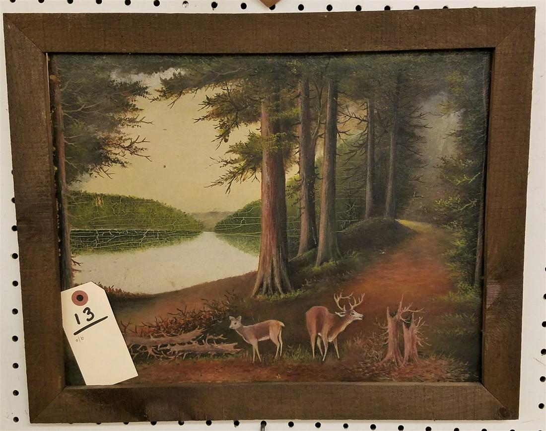 FRAMED O/B LANDSCAPEW/ DEER. 12" X 15" (1 of 1)